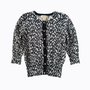 Michael Kors BxW Cardigan SzPS Button-Up 3/4 Sleeve Cotton Abstract Animal Print
